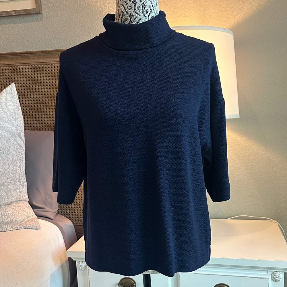 J. Crew 3/4-Sleeve Turtleneck Sweater in Navy